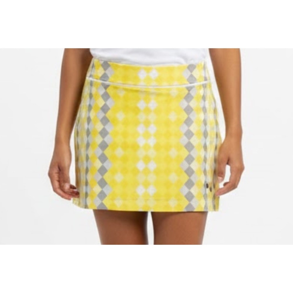 EP Sport Women's Lemon Yellow Diamond Print Golf Tennis Pickleball Skirt Size 10